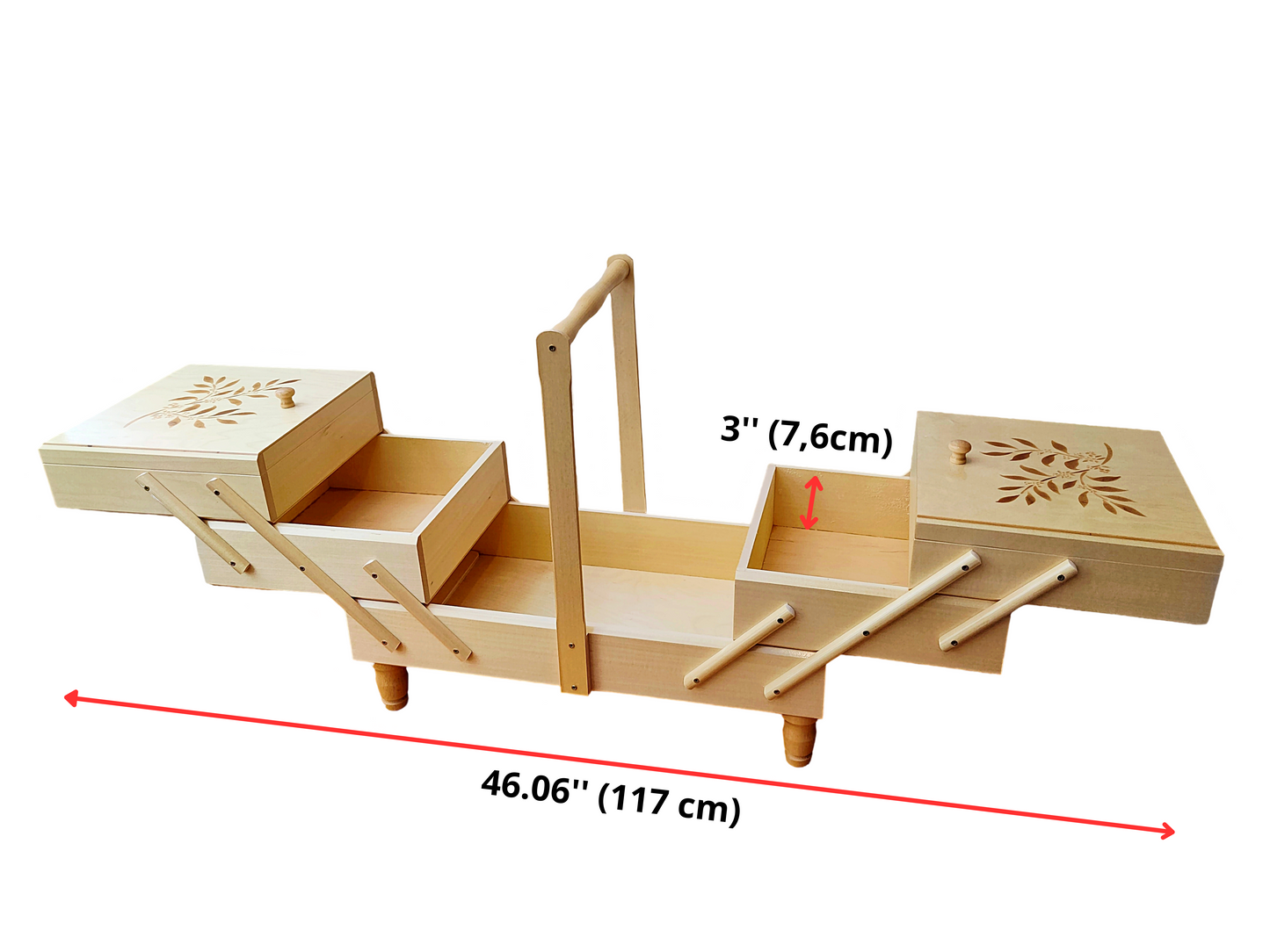Biggest wooden box for sewing kit, enormous wood storage box for sewing equipment, huge jewelry box, natural sewing box, XXL accordion box