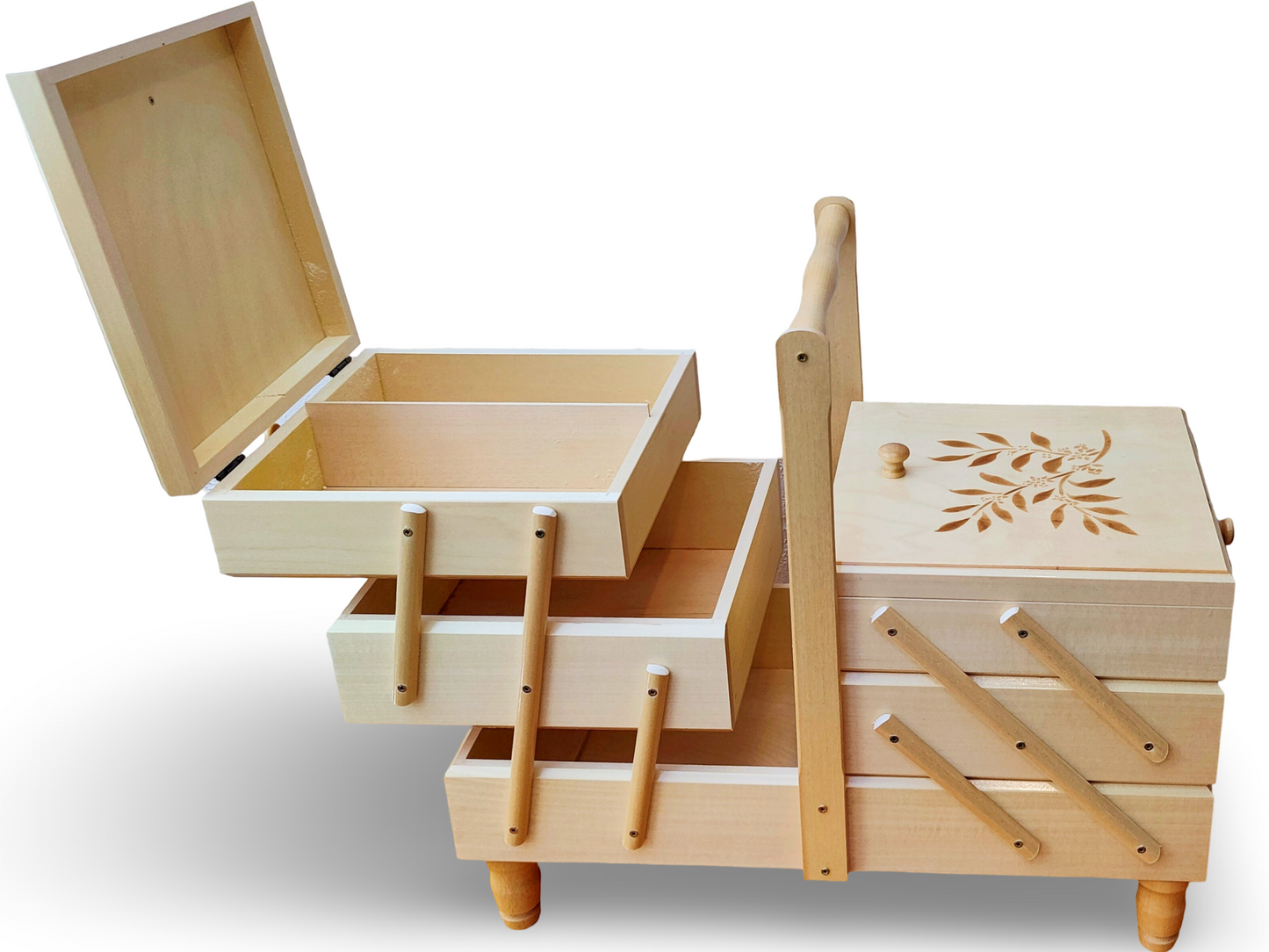 Biggest wooden box for sewing kit, enormous wood storage box for sewing equipment, huge jewelry box, natural sewing box, XXL accordion box