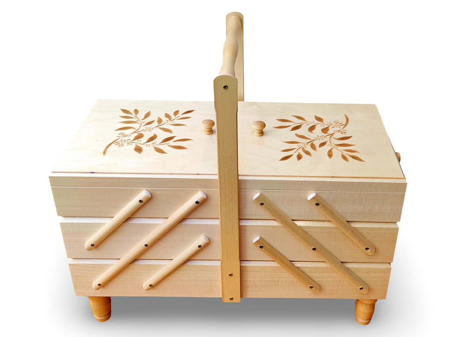 Biggest wooden box for sewing kit, enormous wood storage box for sewing equipment, huge jewelry box, natural sewing box, XXL accordion box