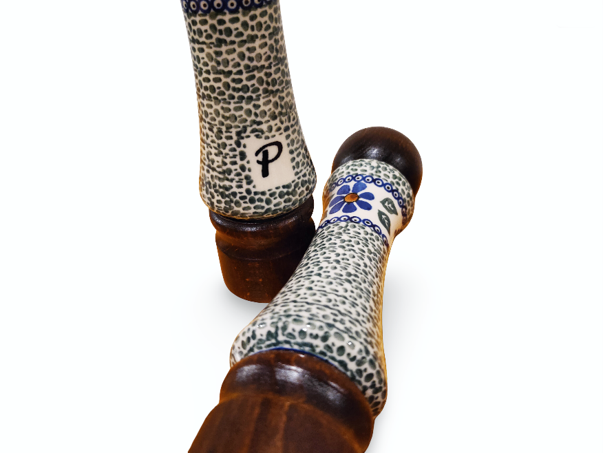Handmade Salt & Pepper Mill Set | Wood & Porcelain Grinders (2 pcs)