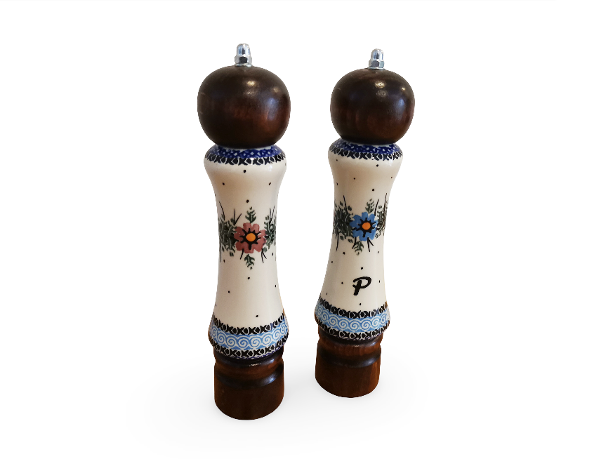 Handmade Salt & Pepper Mill Set | Wood & Porcelain Grinders (2 pcs)