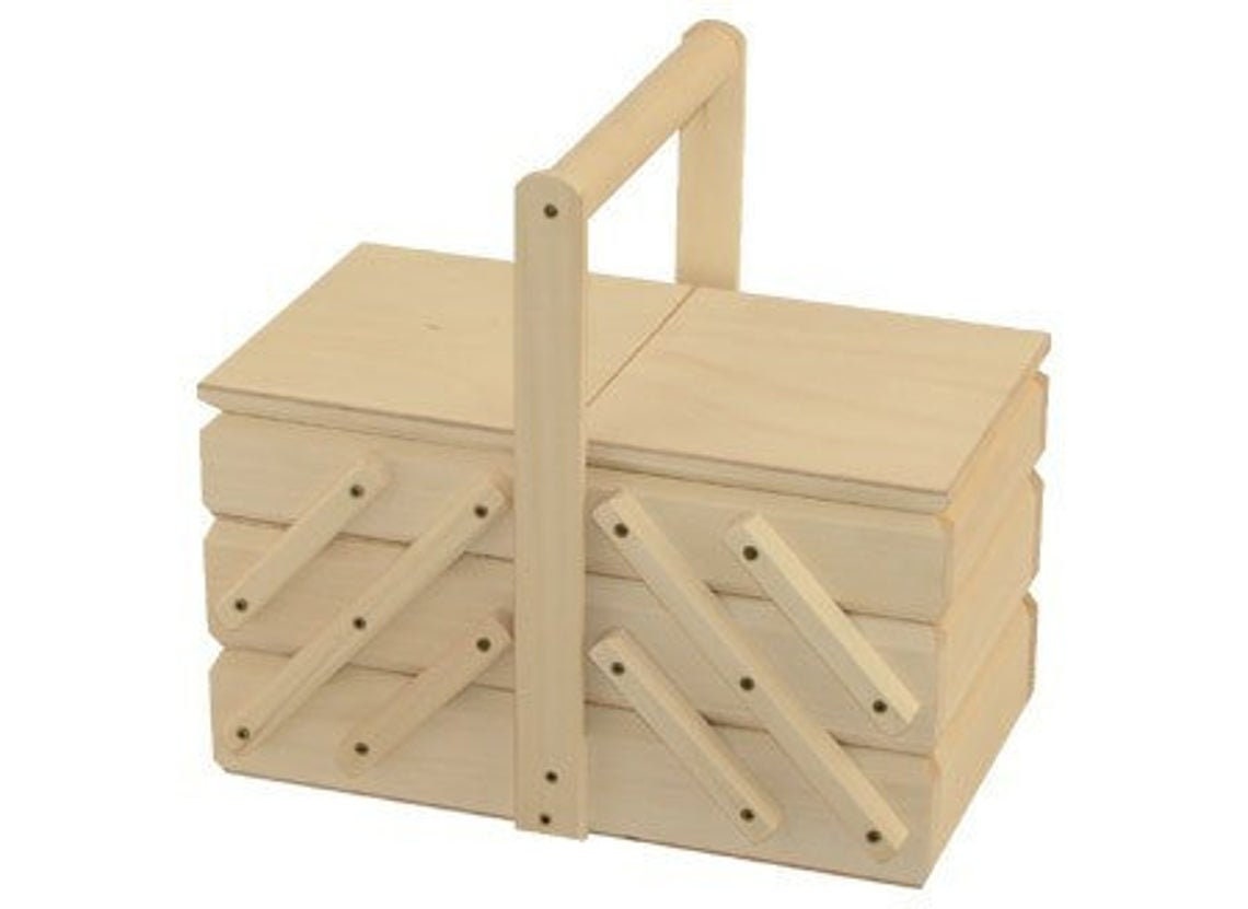 Unfinished sewing box, sewing box wood, unpainted wooden box for sewing kit, raw wood box ready to paint, perfect for decoupage
