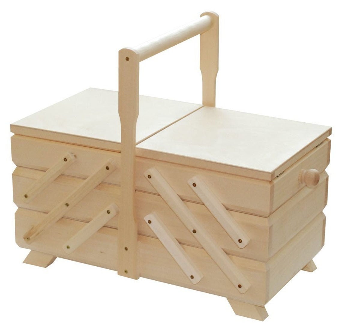 Wooden sewing box made from natural wood, unpainted wooden box for craft supplies, raw wood box for decoupage