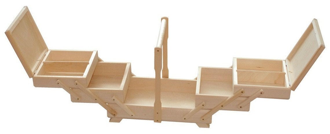 Wooden sewing box made from natural wood, unpainted wooden box for craft supplies, raw wood box for decoupage
