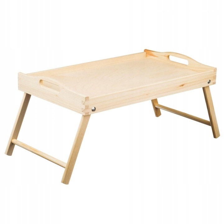 Unfinished bed tray, Raw wood coffee table, Unpainted breakfast table tray, Laptop stand, Folding legs tray with handles, Big serving tray