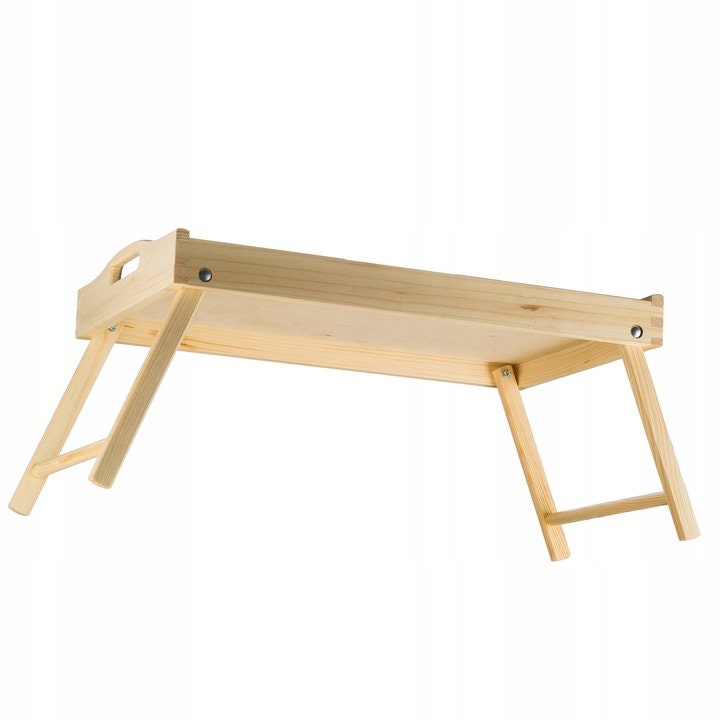 Unfinished bed tray, Raw wood coffee table, Unpainted breakfast table tray, Laptop stand, Folding legs tray with handles, Big serving tray
