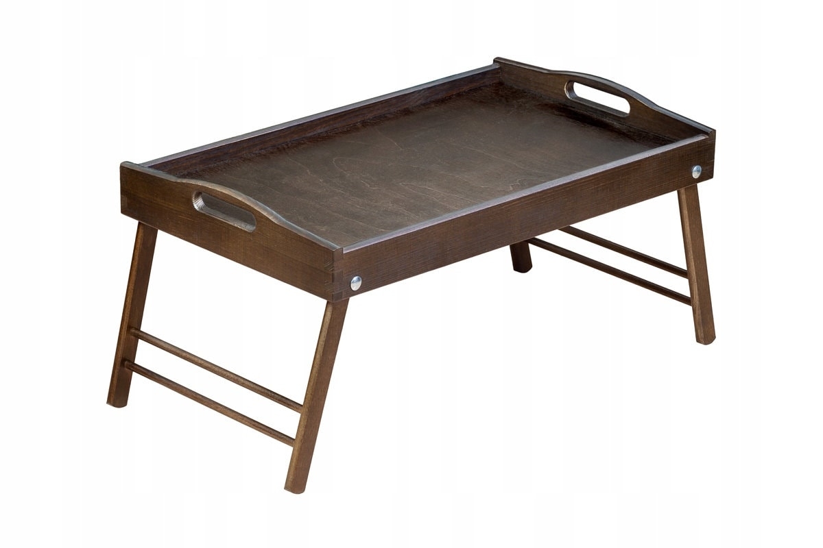 Dark brown big tray, Wooden coffee table, Table tray, Laptop stand wood, Breakfast in bed, Folding legs tray with handles, Serving tray