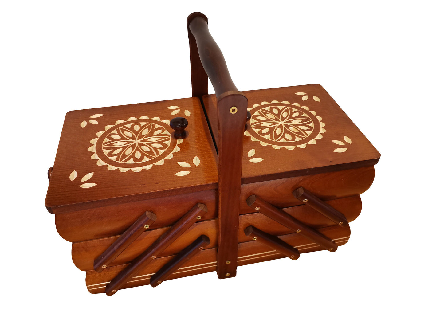 Small sewing box from wood, carved sewing caddy, jewellery box for her, needles box, accordion box, best gift for woman