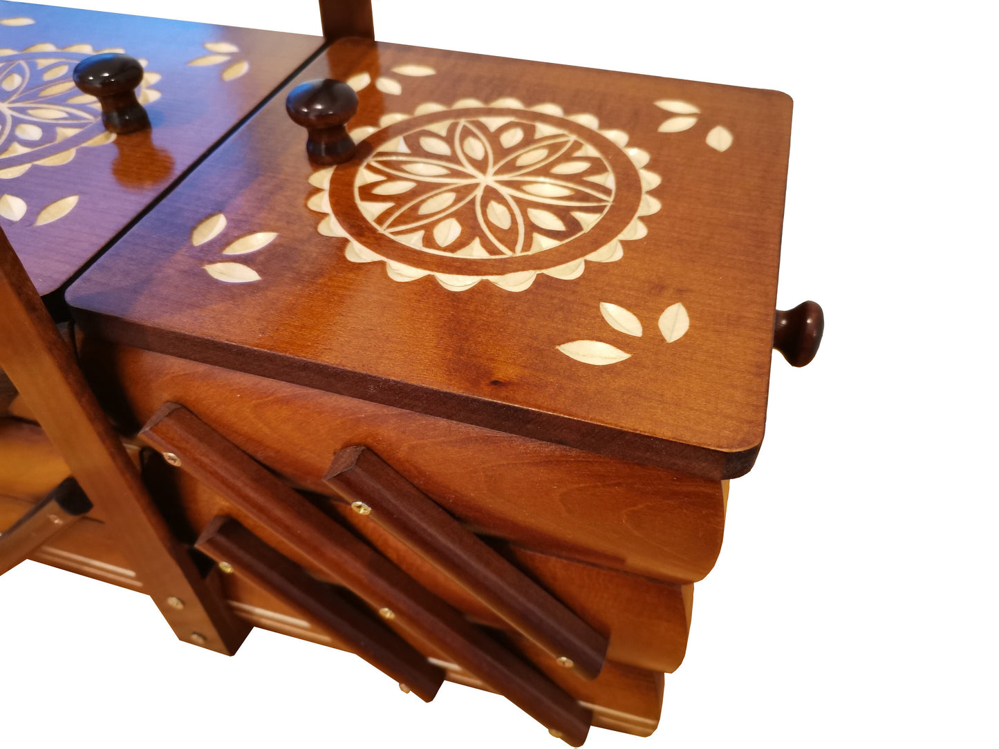 Small sewing box from wood, carved sewing caddy, jewellery box for her, needles box, accordion box, best gift for woman