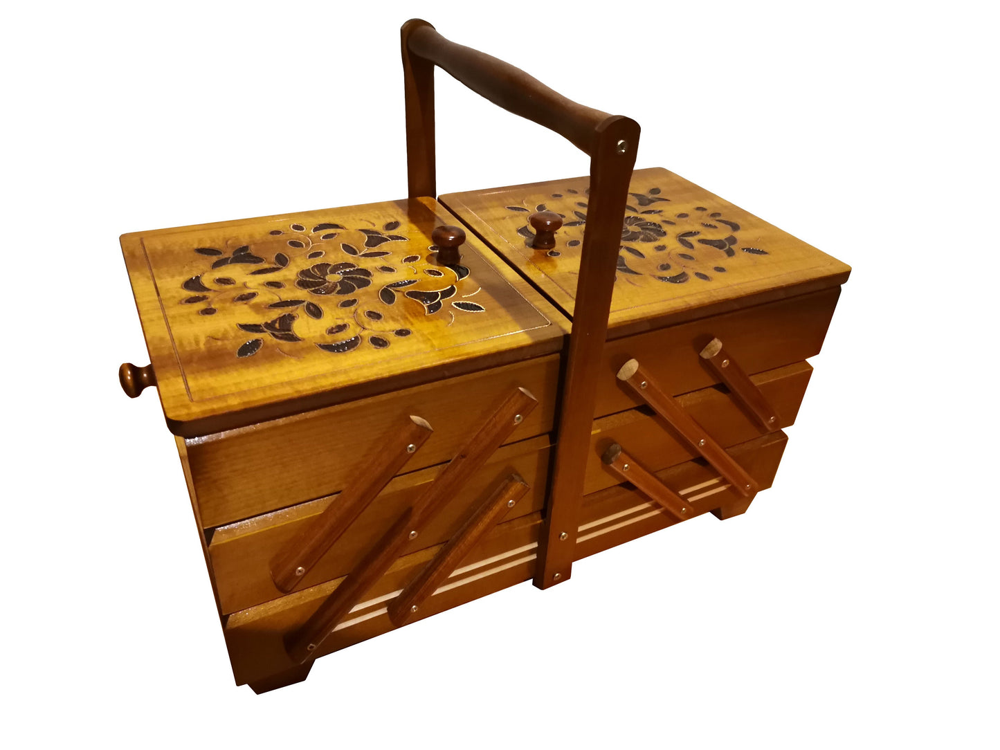 Huge sewing box from wood, wooden storage box for art and craft supplies, light brown jewelry box, sewing accordion box, box for sewing kit
