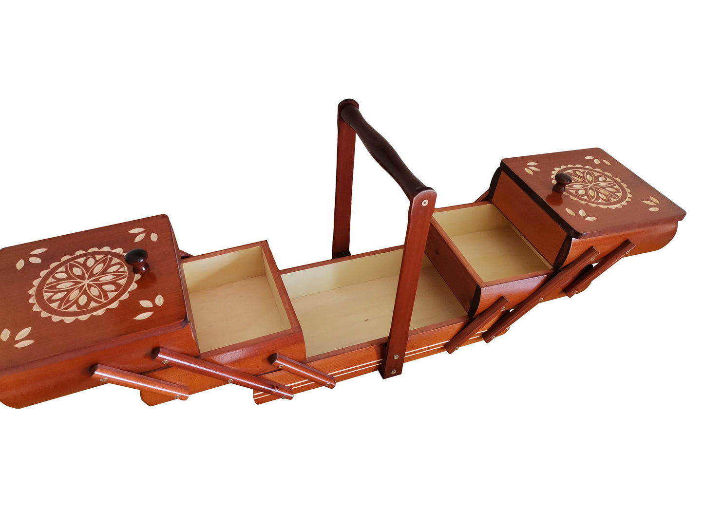 Brown sewing box, wooden sewing caddy, jewellery box for girl, needles buttons storebox, accordion box, best gift for her