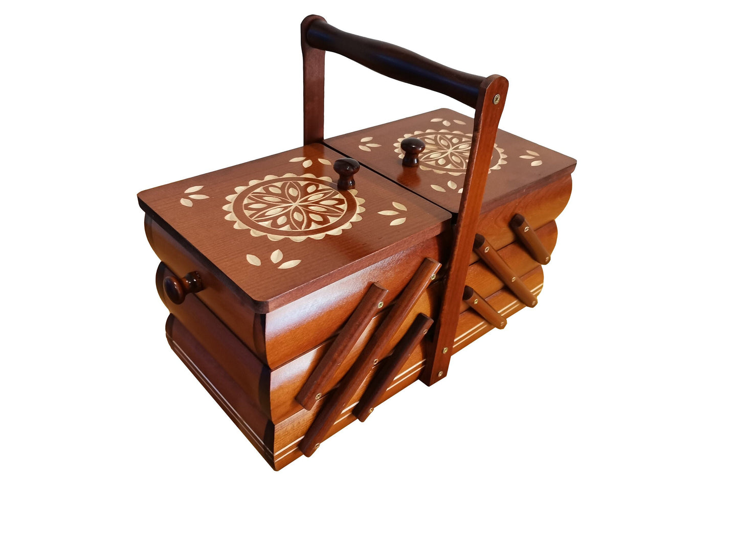 Small sewing box from wood, carved sewing caddy, jewellery box for her, needles box, accordion box, best gift for woman