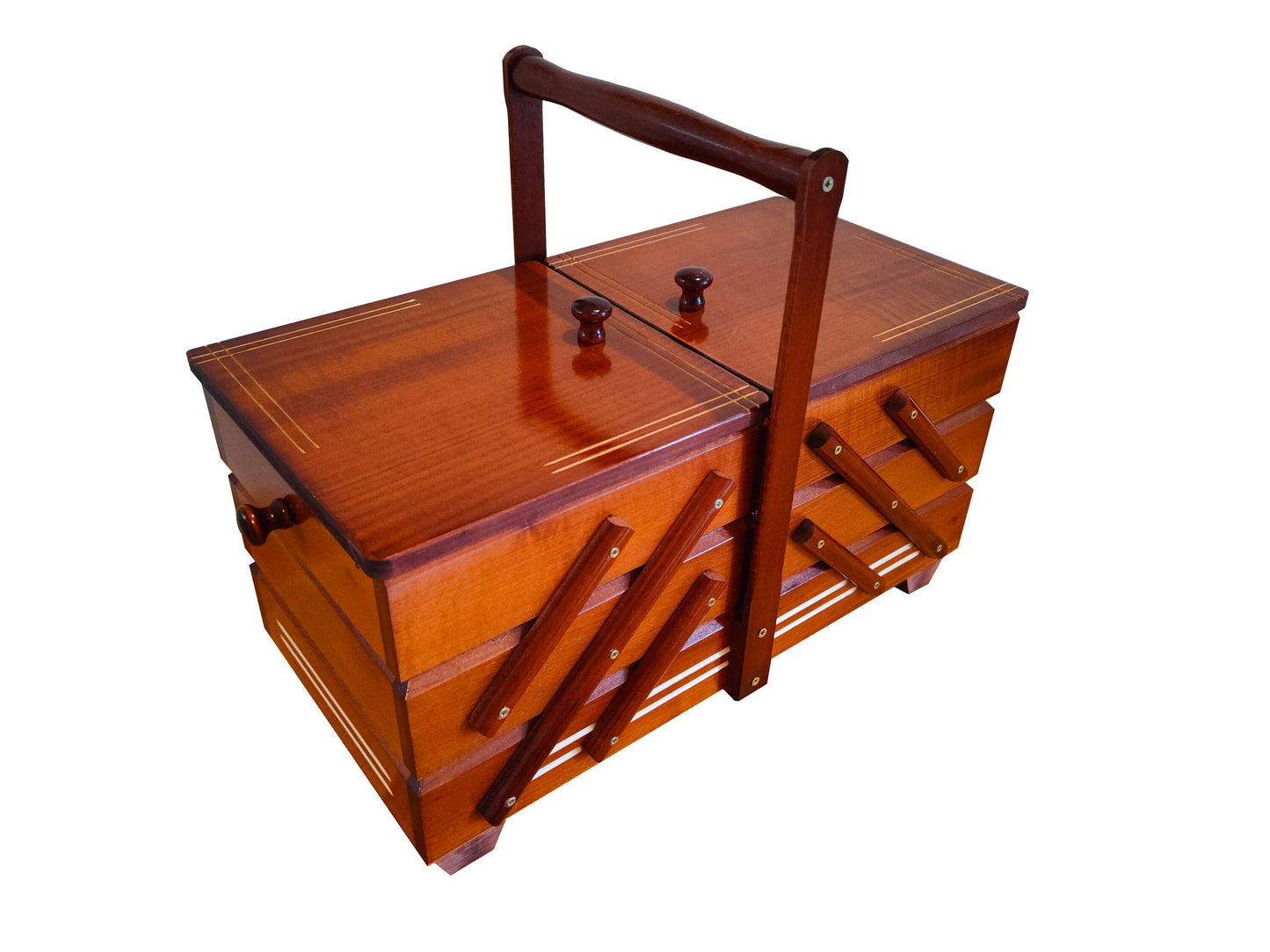 Huge sewing box from wood, light brown simple sewing caddy, jewellery casket for her, needles box, accordion box, best gift for woman
