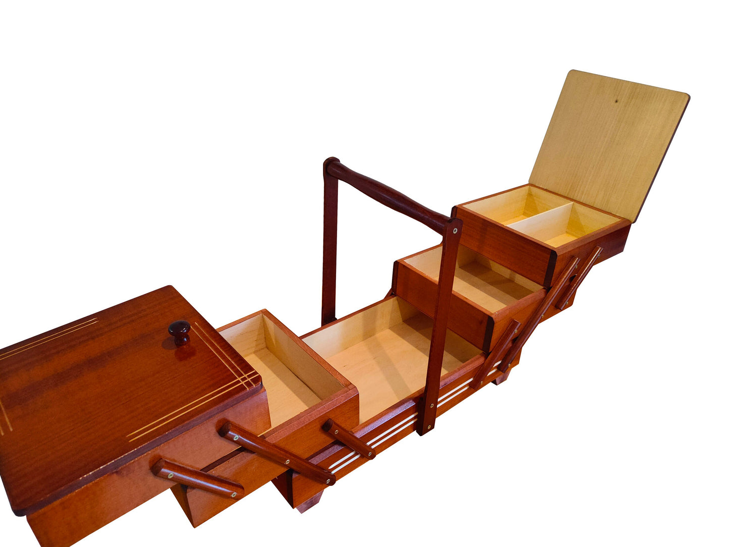 Huge sewing box from wood, light brown simple sewing caddy, jewellery casket for her, needles box, accordion box, best gift for woman