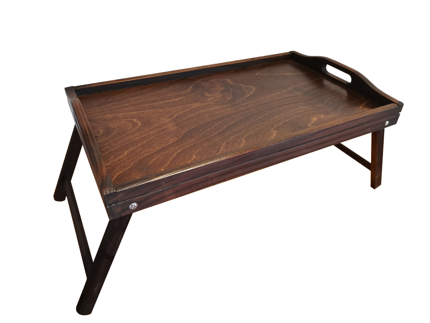 Brown rustic tray, Wooden coffee table, Breakfast table tray, Laptop stand, Breakfast in bed, Folding legs tray with handles, Serving tray