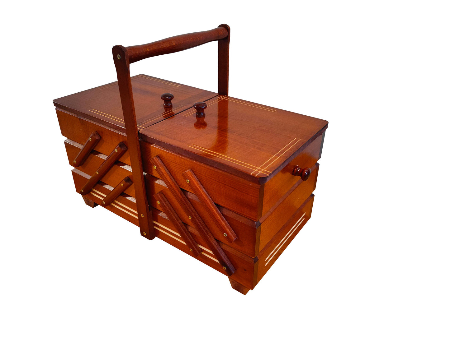 Huge sewing box from wood, light brown simple sewing caddy, jewellery casket for her, needles box, accordion box, best gift for woman