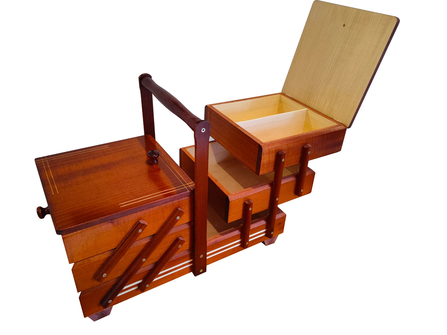 Huge sewing box from wood, light brown simple sewing caddy, jewellery casket for her, needles box, accordion box, best gift for woman