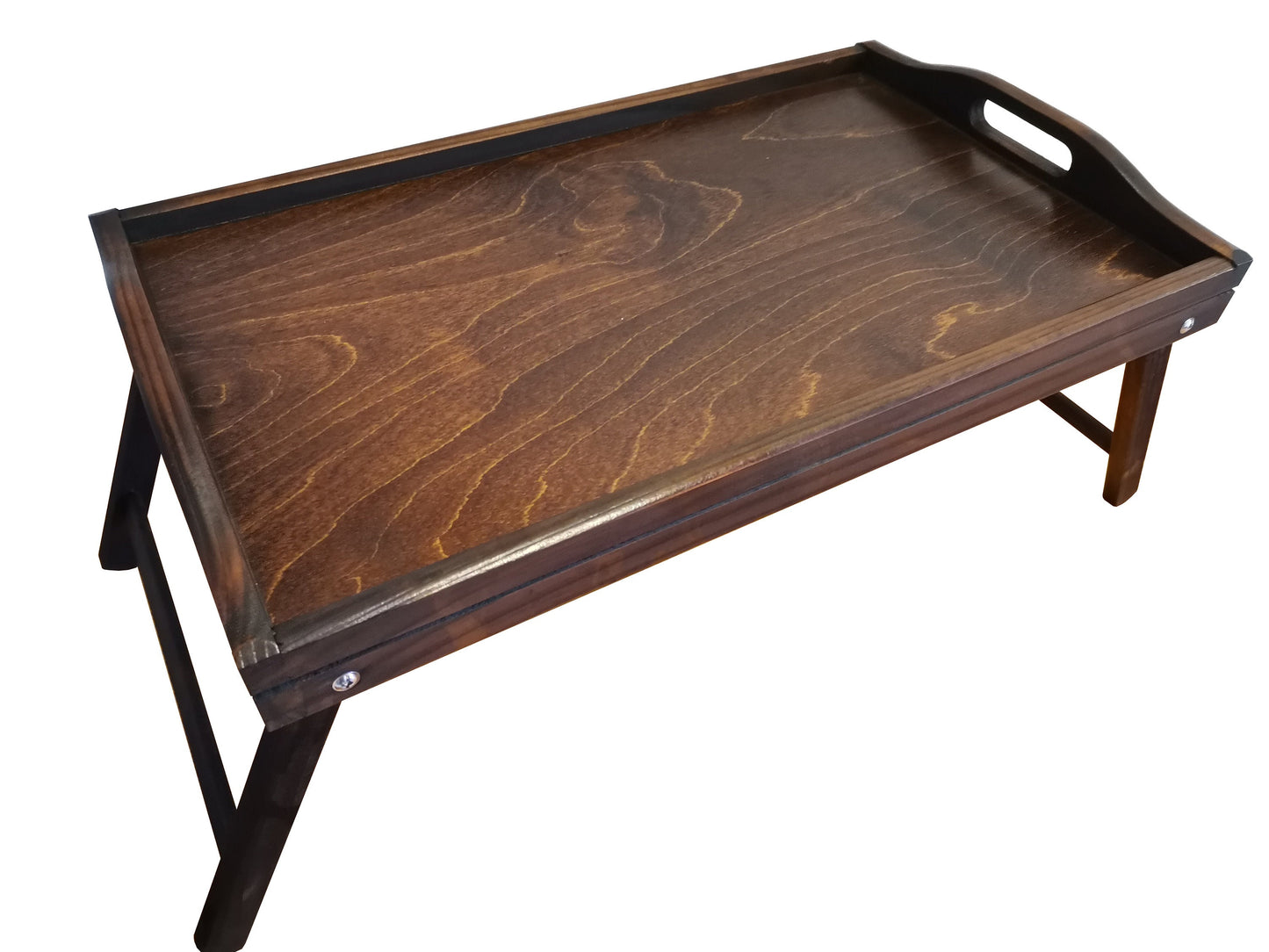 Brown rustic tray, Wooden coffee table, Breakfast table tray, Laptop stand, Breakfast in bed, Folding legs tray with handles, Serving tray
