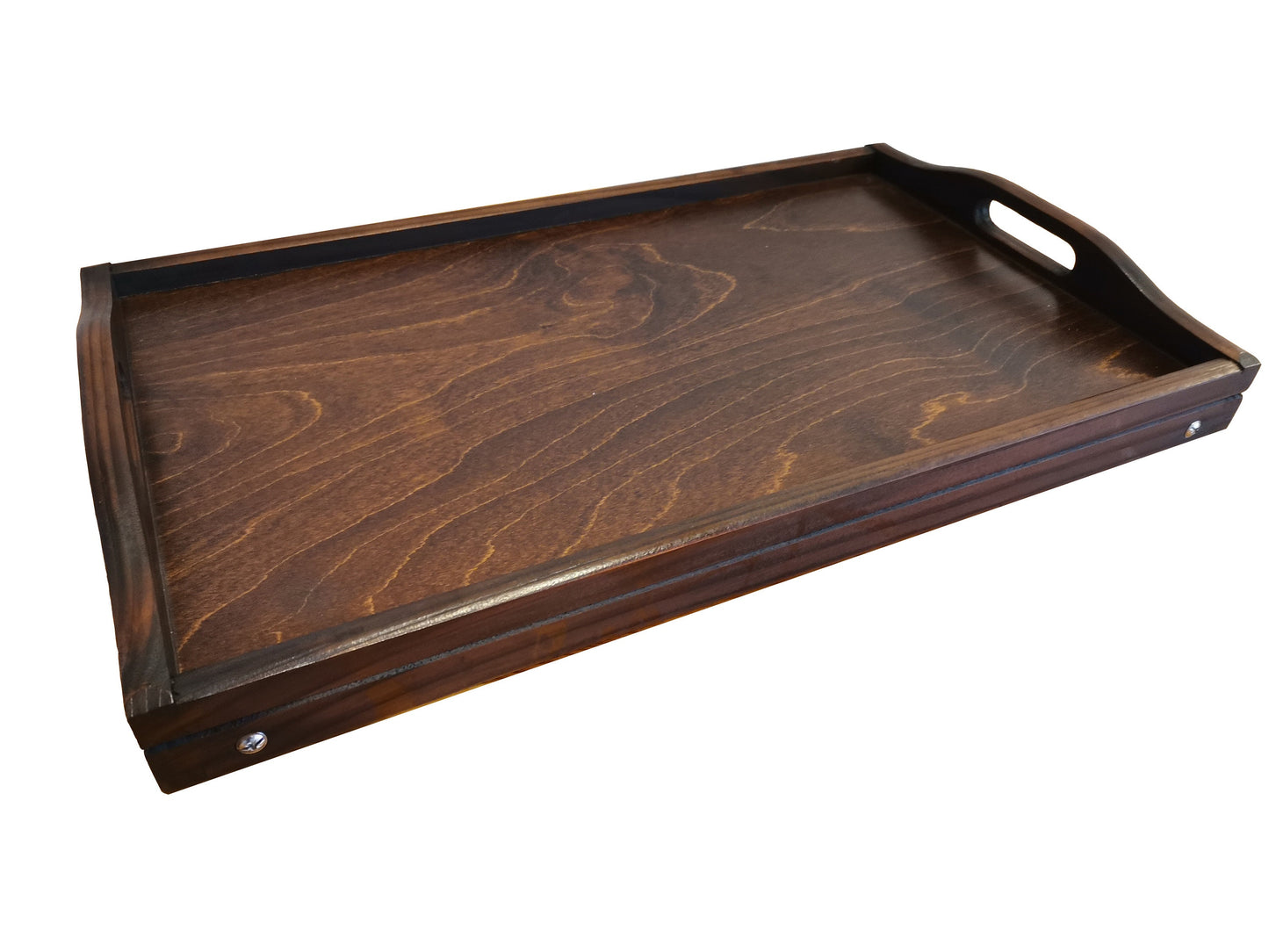 Brown rustic tray, Wooden coffee table, Breakfast table tray, Laptop stand, Breakfast in bed, Folding legs tray with handles, Serving tray