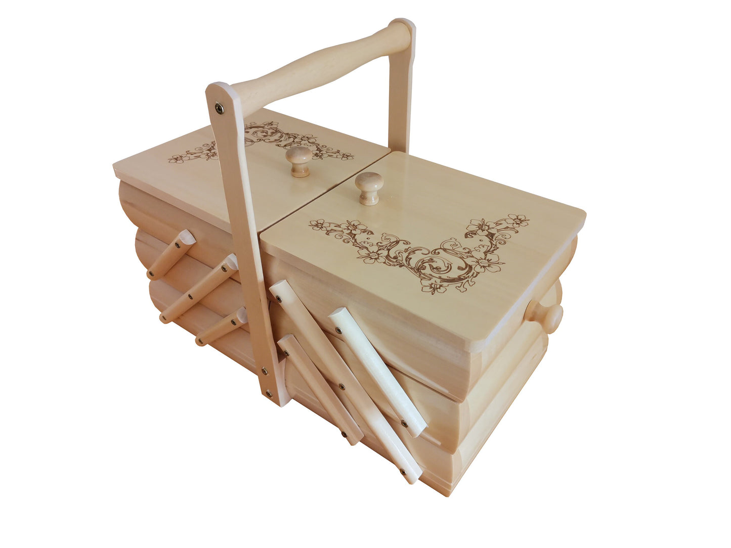 Natural wood sewing box, jewelry casket, small carved expandable box, supplies storage, concertina box, home organization, gift for woman