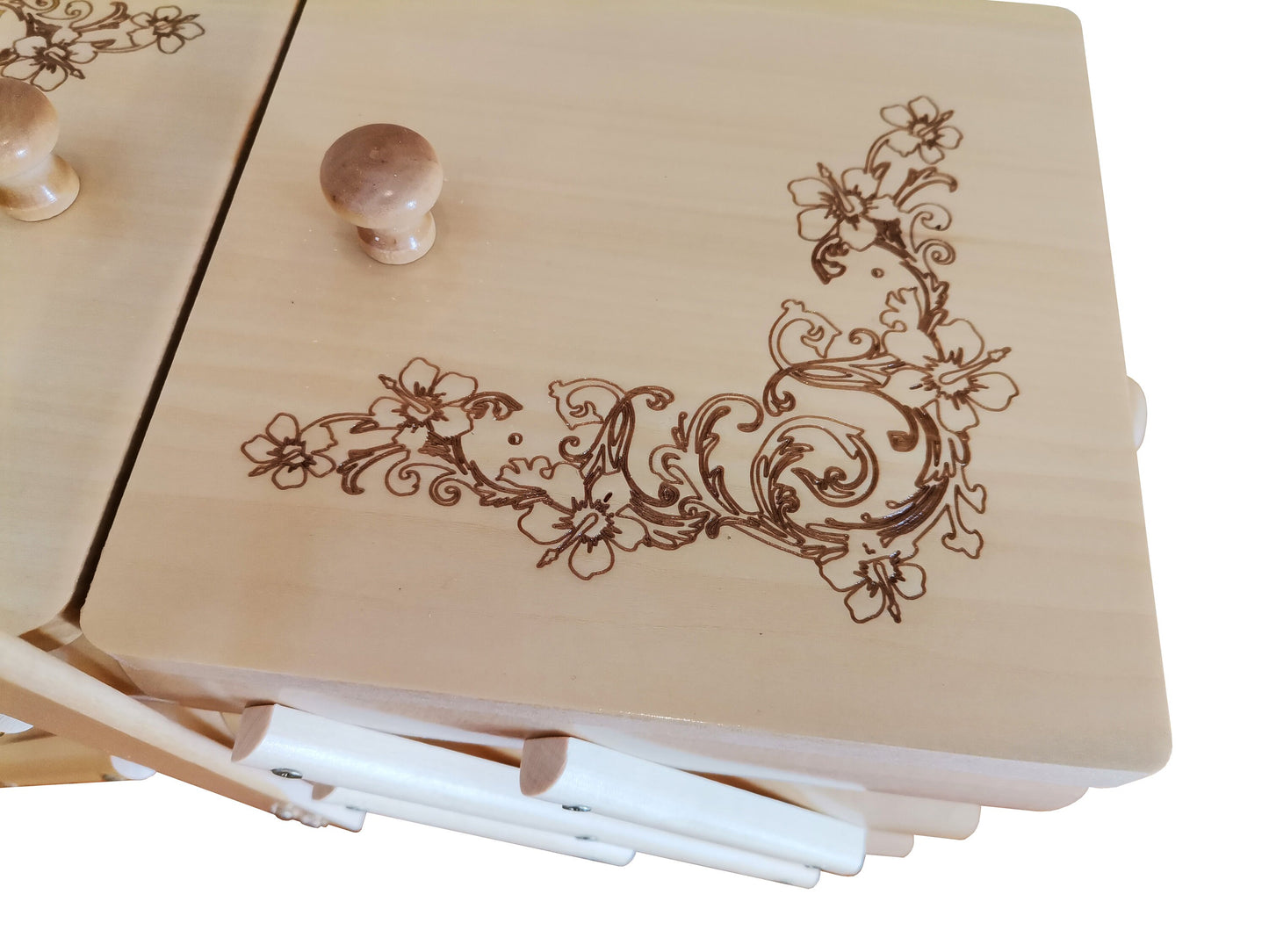 Natural wood sewing box, jewelry casket, small carved expandable box, supplies storage, concertina box, home organization, gift for woman