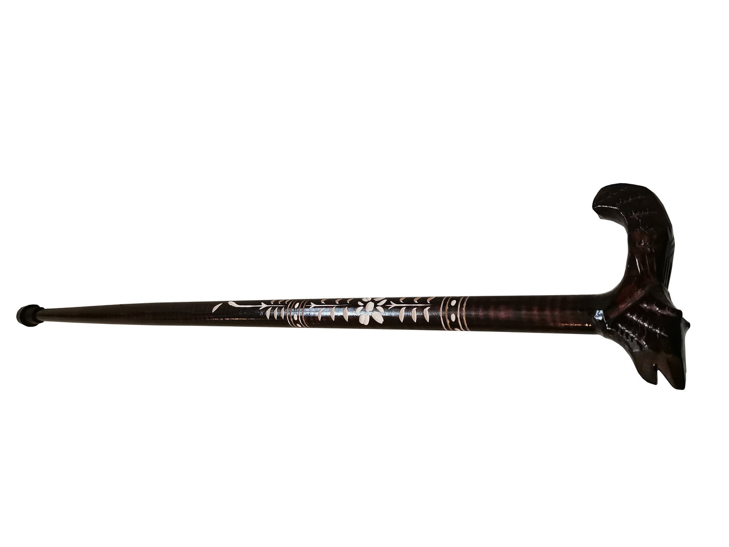 Dark brown walking stick, Rustic wooden cane, Sturdy lightweight walking cane, Handmade cane from wood, Carved handle with a wolf head