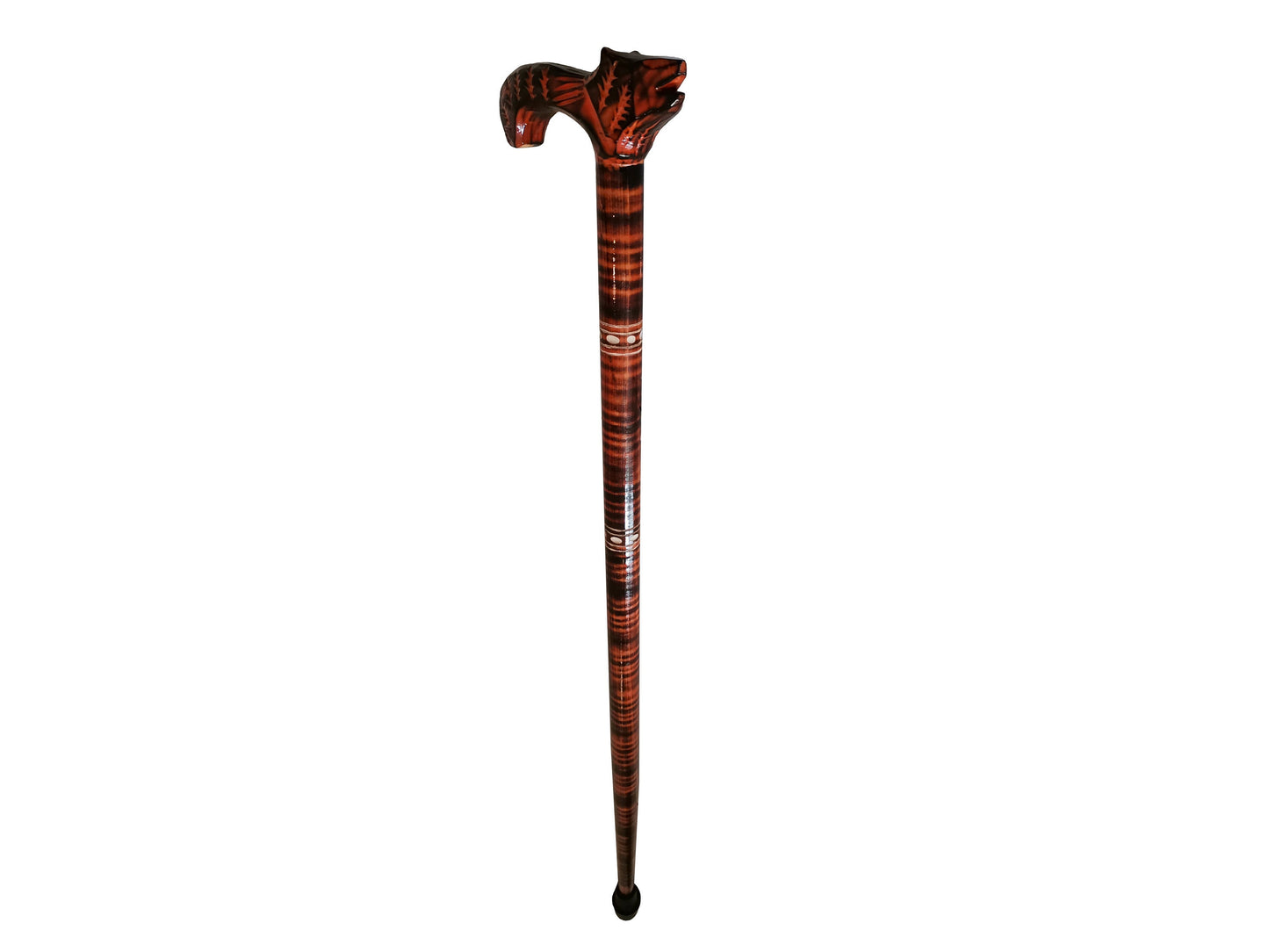 Unique walking stick, Handmade wooden cane, Orange lightweight walking stick, Handcrafted cane from wood, Carved handle with a wolf head