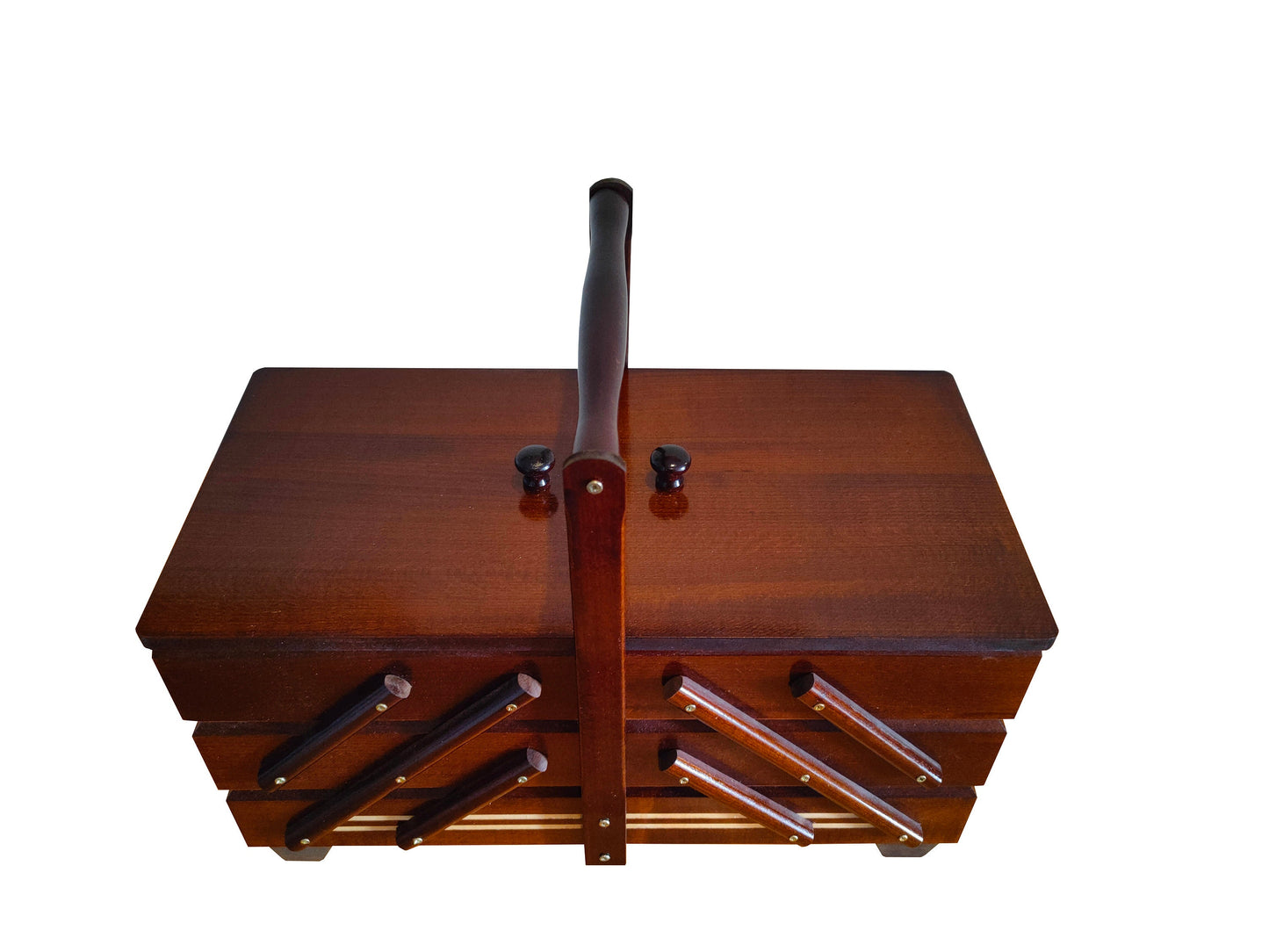 Wooden sewing box, dark brown sewing caddy, jewellery casket, needles box made of wood, accordion box, elegant stylish, best gift for woman