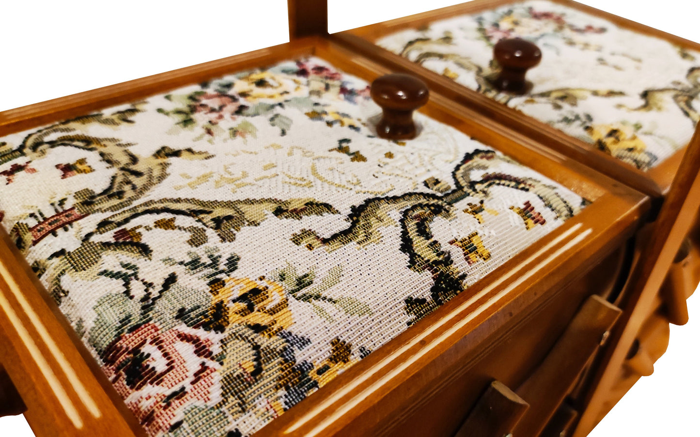 Sewing box made from wood, jewelry casket, decorative expandable box, art craft storage, upholsted concentrina box, home stuff organization