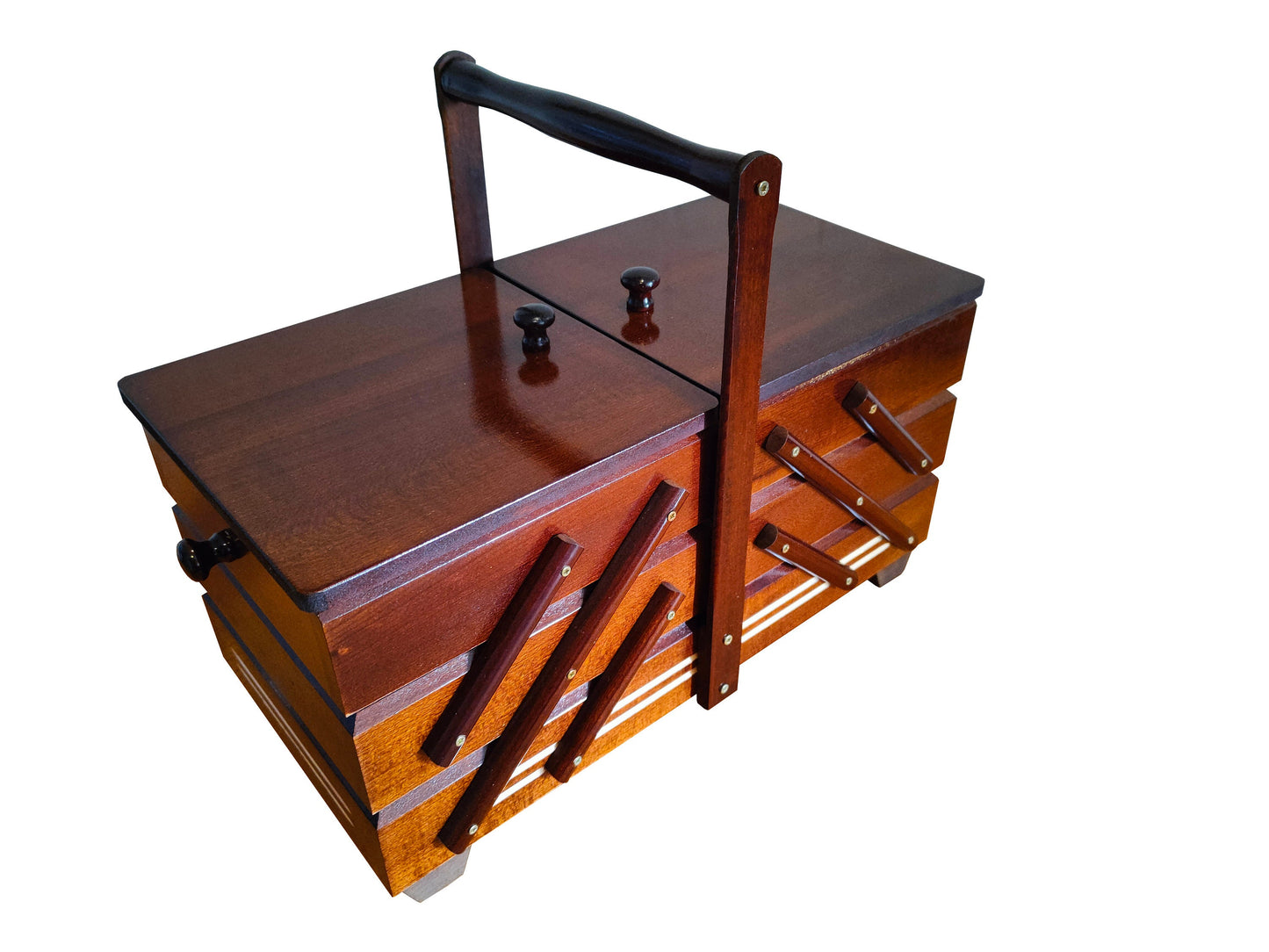 Wooden sewing box, dark brown sewing caddy, jewellery casket, needles box made of wood, accordion box, elegant stylish, best gift for woman