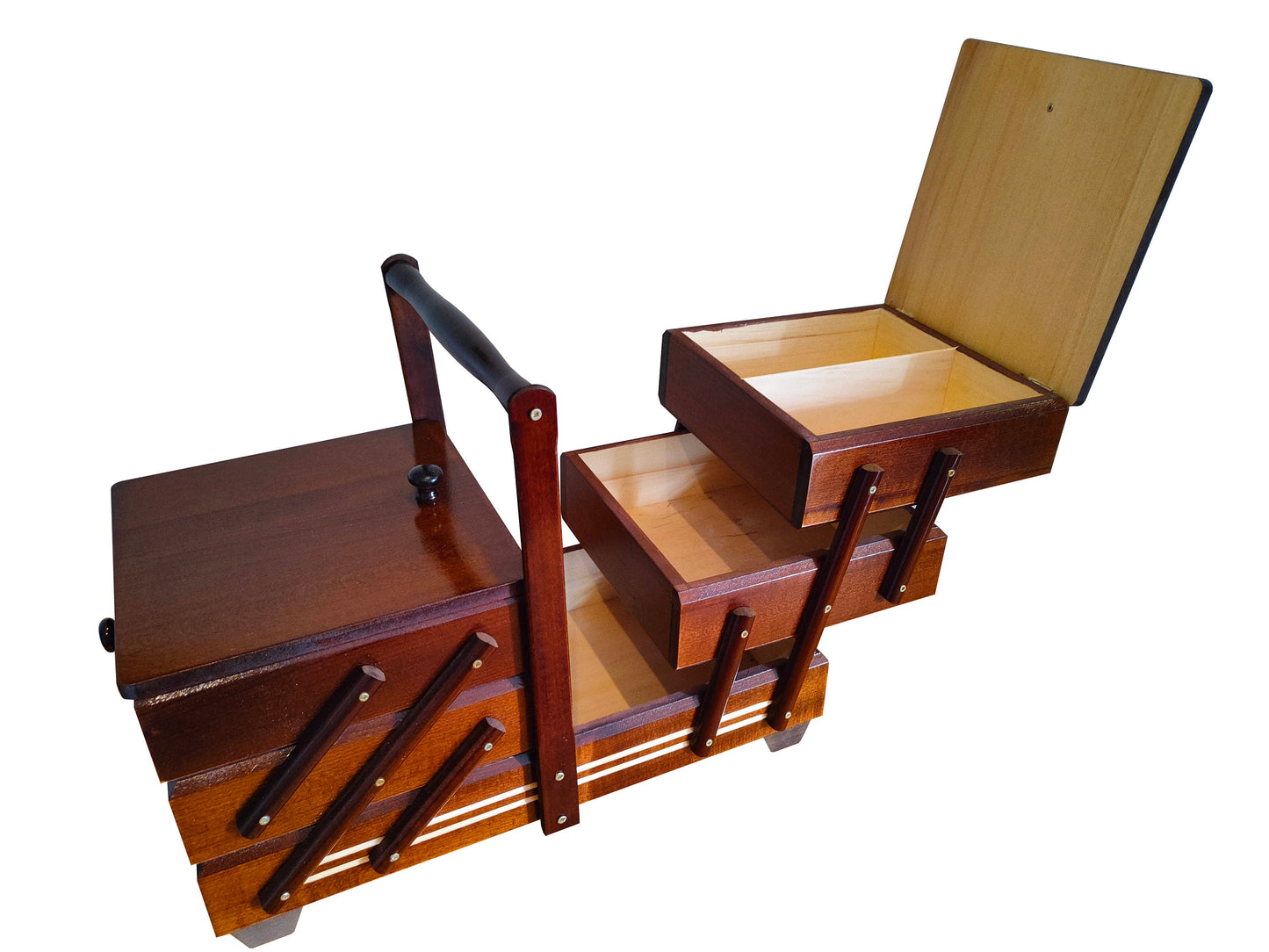 Wooden sewing box, dark brown sewing caddy, jewellery casket, needles box made of wood, accordion box, elegant stylish, best gift for woman