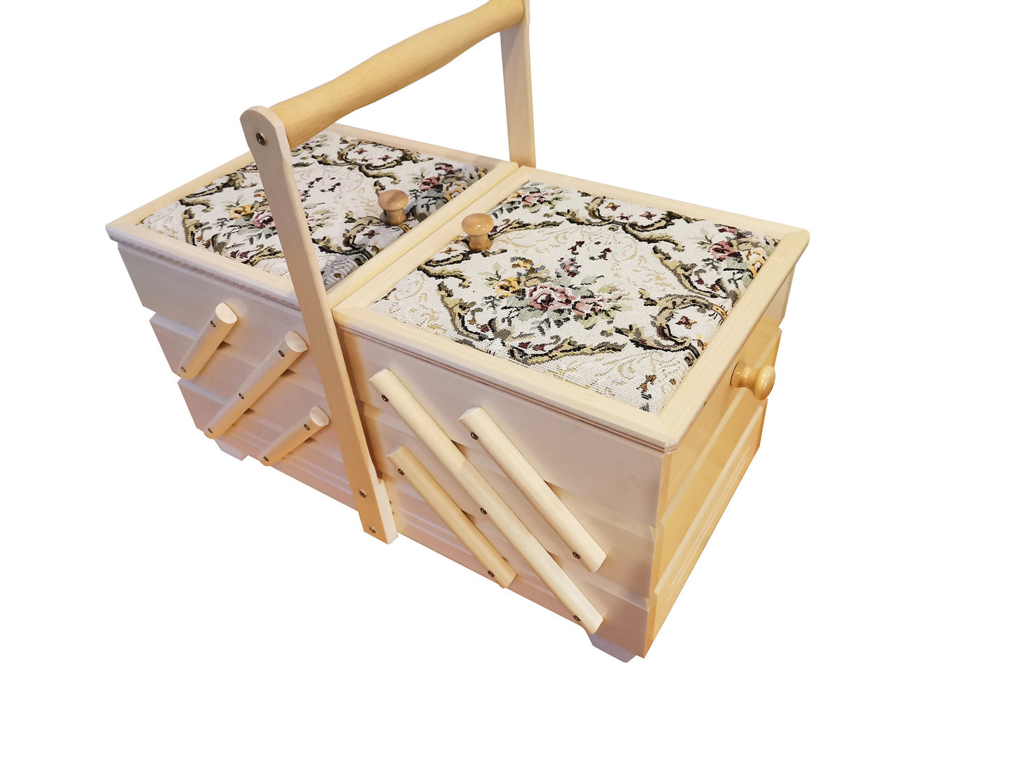 Big wooden box for sewing accessories, natural wood storage box for craft supplies, upholsted jewelry box, sewing box wood, accordion box