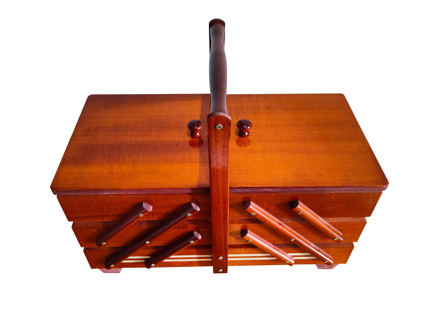 Large sewing box made of wood, simple wooden sewing caddy, jewellery casket for her, needles box, stylish accordion box, best gift for woman