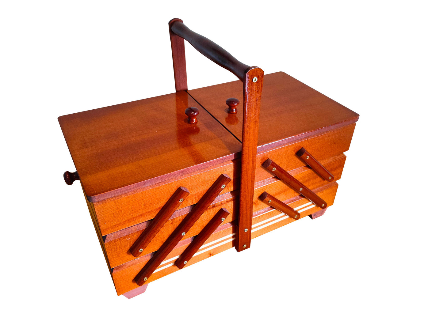 Large sewing box made of wood, simple wooden sewing caddy, jewellery casket for her, needles box, stylish accordion box, best gift for woman