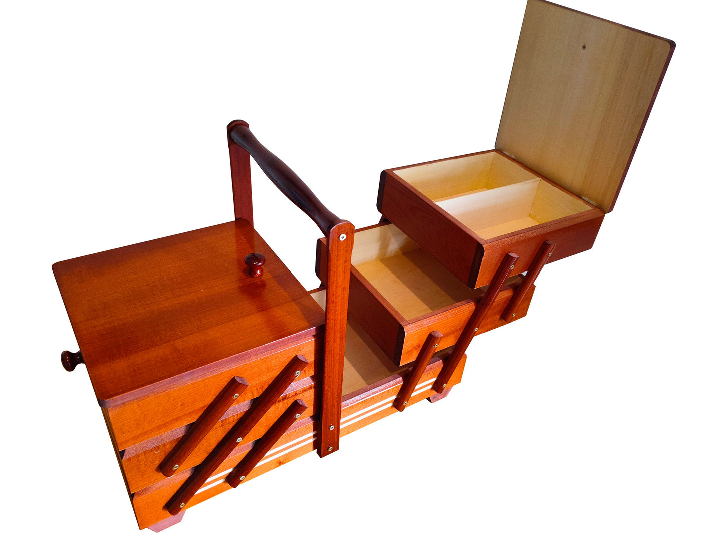Large sewing box made of wood, simple wooden sewing caddy, jewellery casket for her, needles box, stylish accordion box, best gift for woman