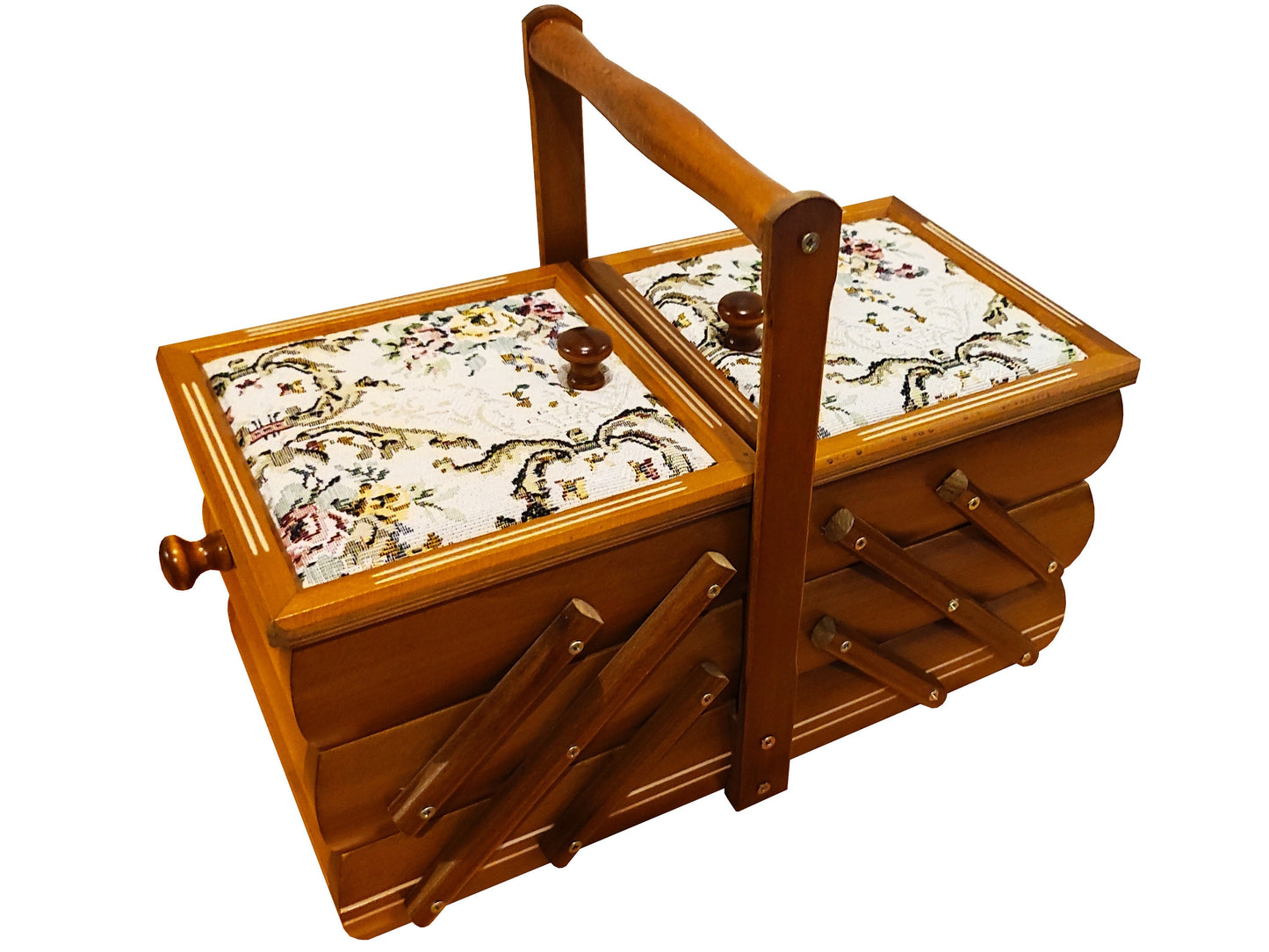 Sewing box made from wood, jewelry casket, decorative expandable box, art craft storage, upholsted concentrina box, home stuff organization