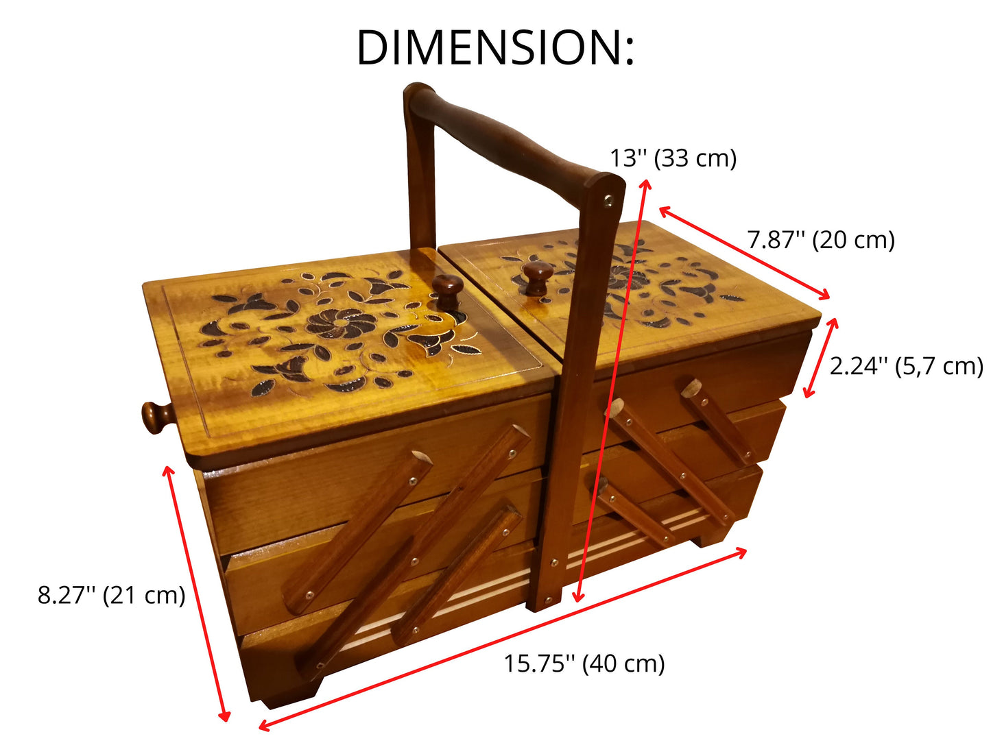 Huge sewing box from wood, wooden storage box for art and craft supplies, light brown jewelry box, sewing accordion box, box for sewing kit