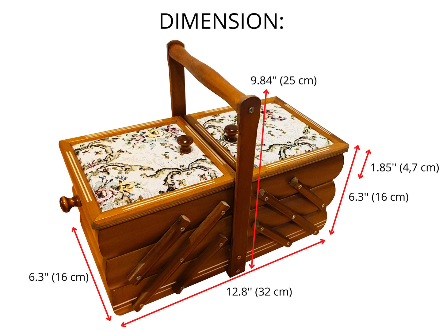 Sewing box made from wood, jewelry casket, decorative expandable box, art craft storage, upholsted concentrina box, home stuff organization