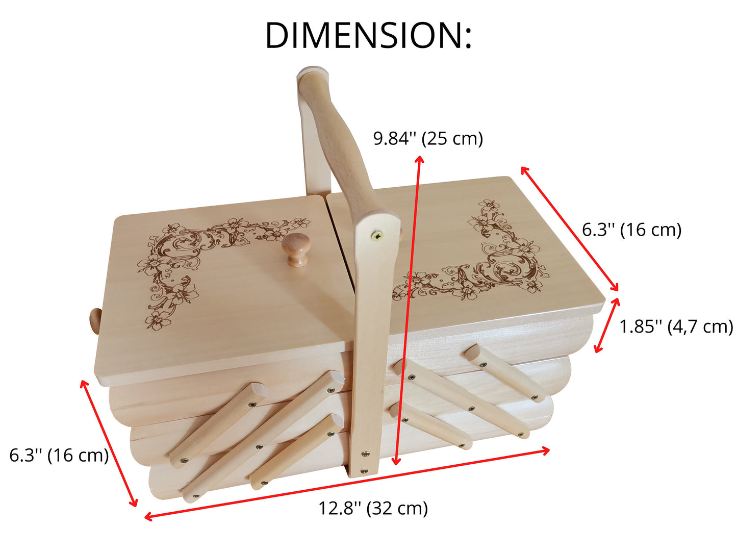 Natural wood sewing box, jewelry casket, small carved expandable box, supplies storage, concertina box, home organization, gift for woman
