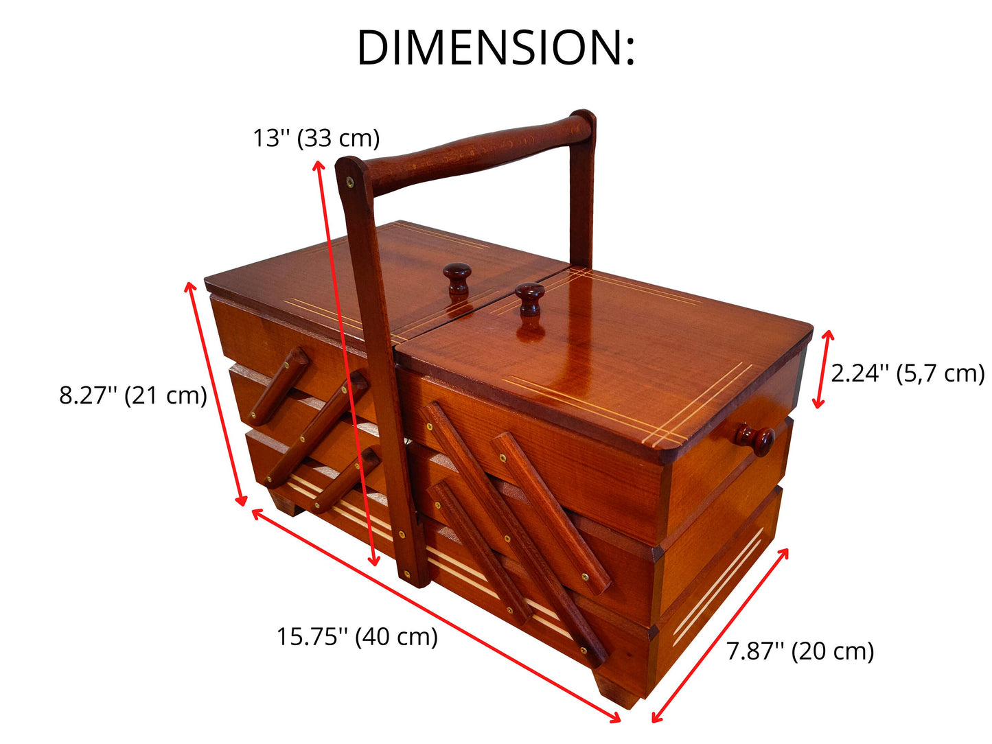 Huge sewing box from wood, light brown simple sewing caddy, jewellery casket for her, needles box, accordion box, best gift for woman