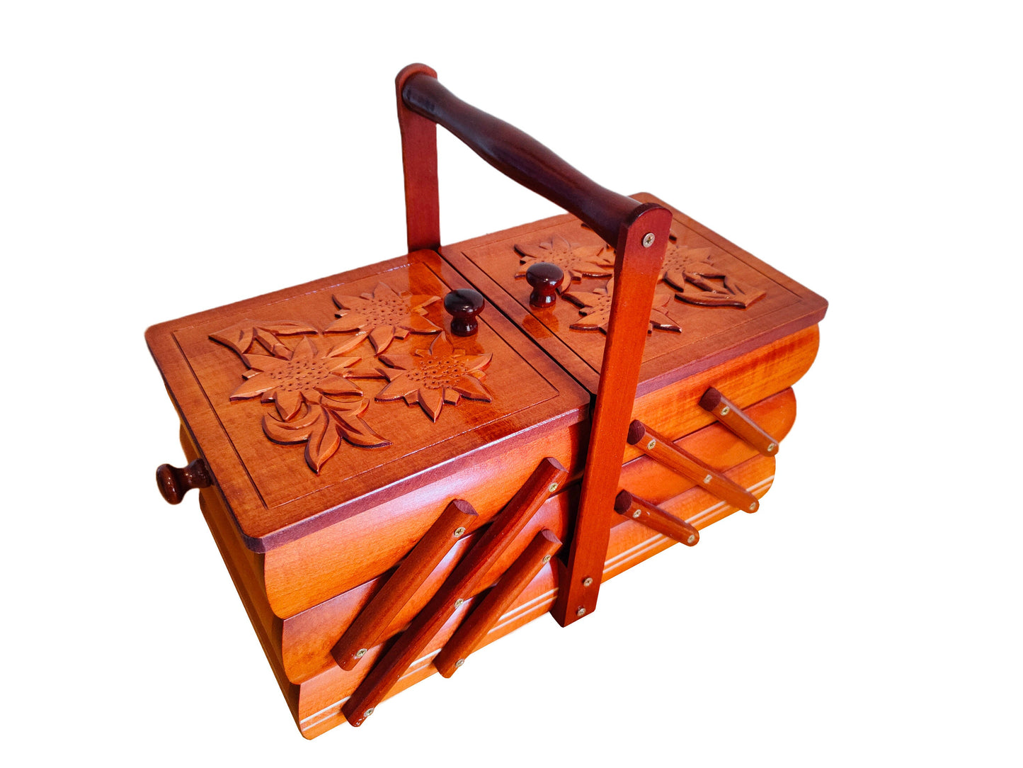 Sewing box handmade, Small trinket box, Wooden sewing box, Jewelry box from wood, Box with 3d pattern lids, Storage box for accessories