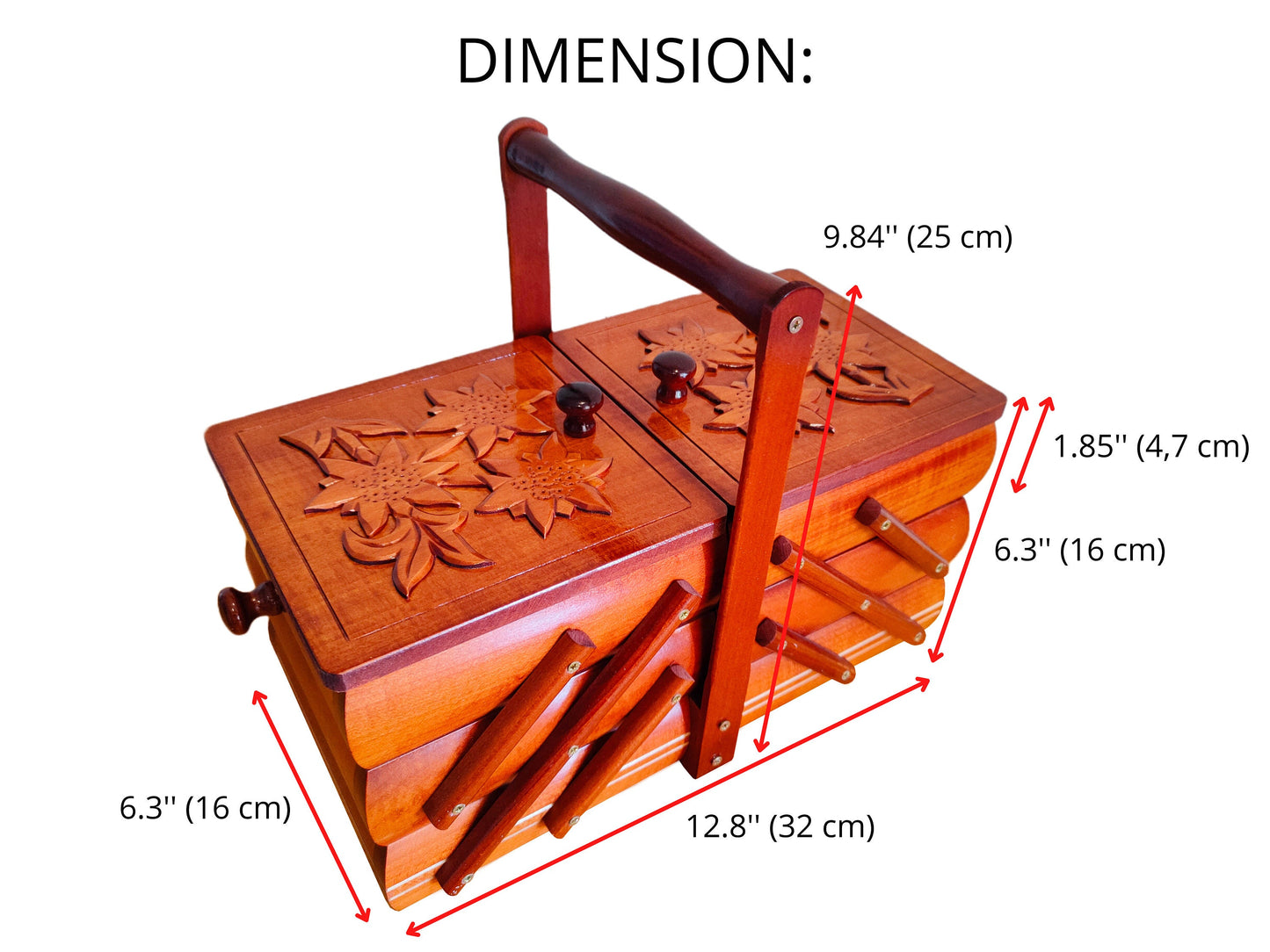 Sewing box handmade, Small trinket box, Wooden sewing box, Jewelry box from wood, Box with 3d pattern lids, Storage box for accessories