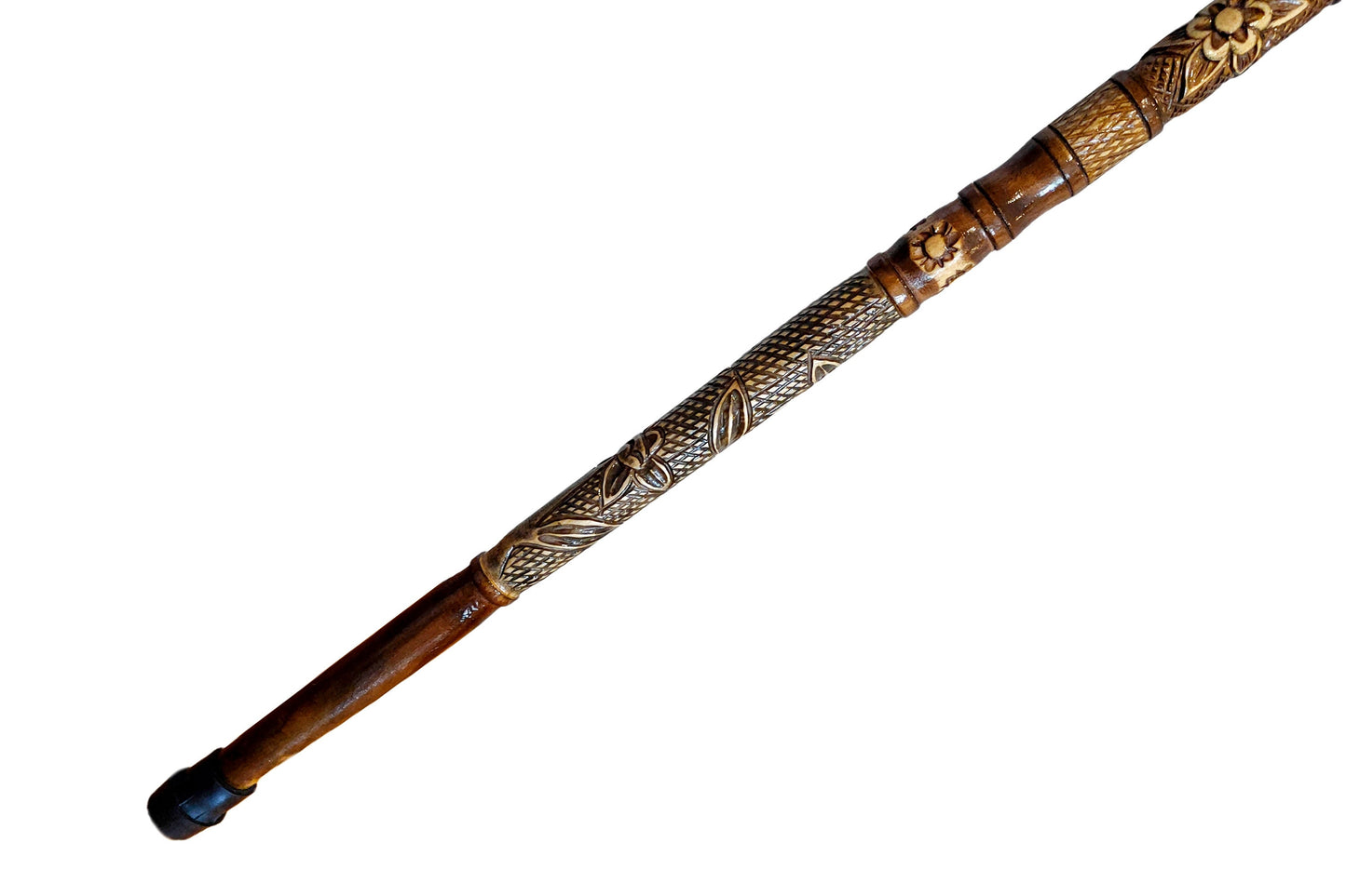 Wooden walking cane, Rustic walking stick made of wood, Pretty handcarved cane, Lightweight cane, Sturdy walking stick with rubber cap