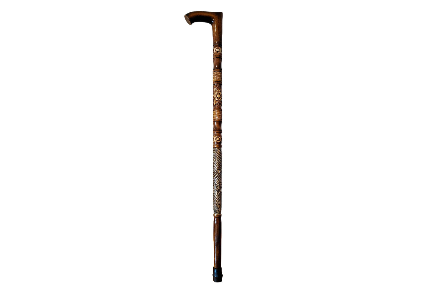 Wooden walking cane, Rustic walking stick made of wood, Pretty handcarved cane, Lightweight cane, Sturdy walking stick with rubber cap