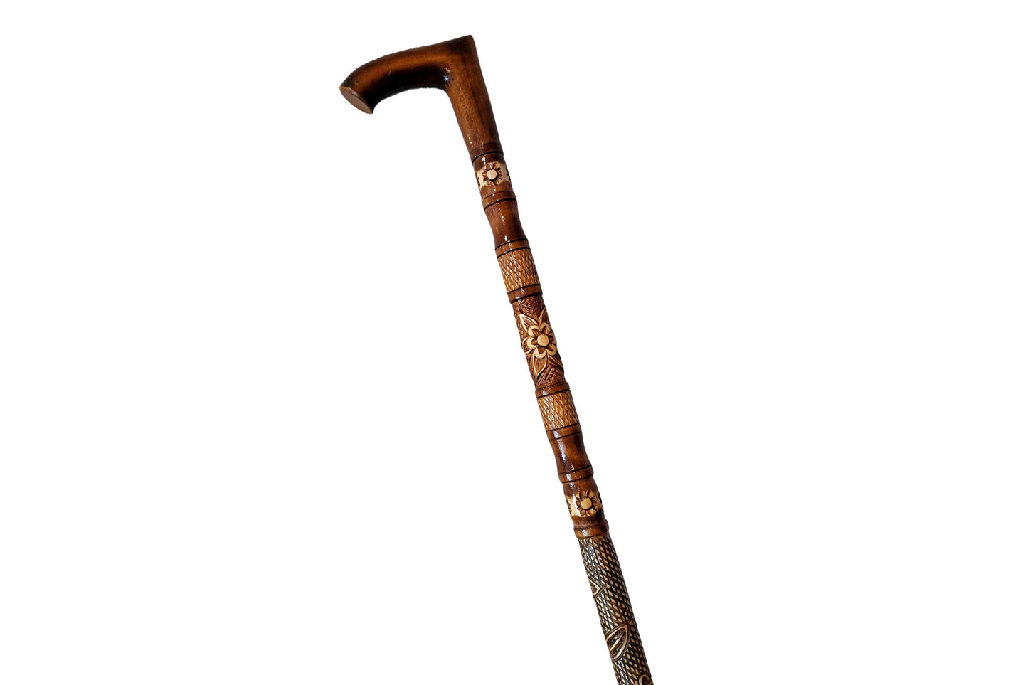 Wooden walking cane, Rustic walking stick made of wood, Pretty handcarved cane, Lightweight cane, Sturdy walking stick with rubber cap