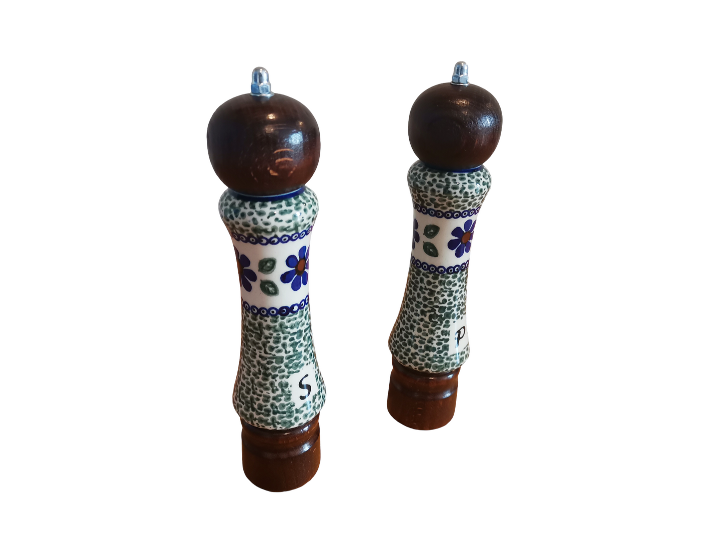 Handmade Salt & Pepper Mill Set | Wood & Porcelain Grinders (2 pcs)