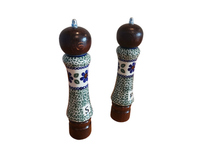 Handmade Salt & Pepper Mill Set | Wood & Porcelain Grinders (2 pcs)