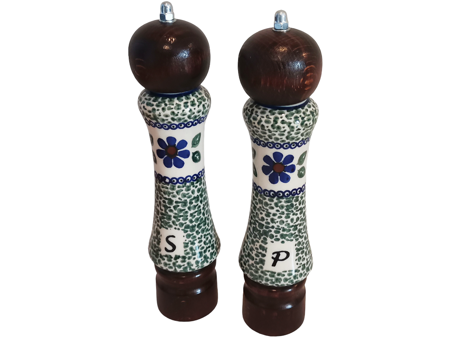 Handmade Salt & Pepper Mill Set | Wood & Porcelain Grinders (2 pcs)