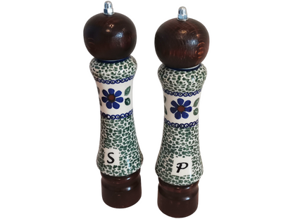 Handmade Salt & Pepper Mill Set | Wood & Porcelain Grinders (2 pcs)