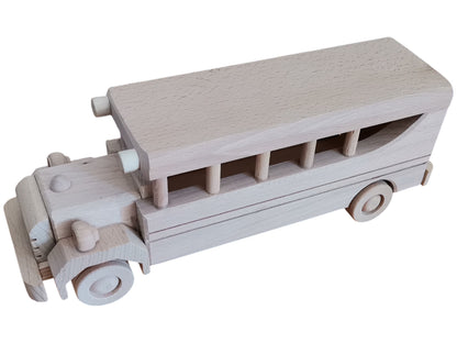 Handmade Wooden Bus Toy: Unfinished Natural Wood Motor Coach